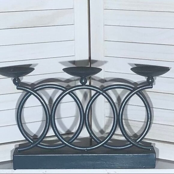 Metal Ring Candelabra Candle Holder Tabletop Black Three Piece - Picture 3 of 9